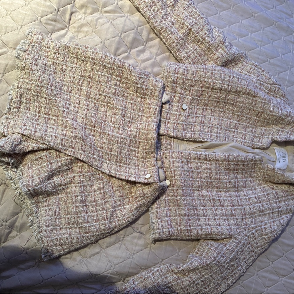 Zara Kids Cream Pink Tweed Matching Set Girls 10 Top.11/12 Squorts  Chanel Inspo - Picture 10 of 10